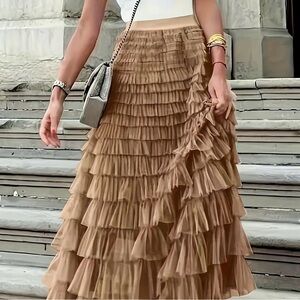 Elegant Brown Tiered Skirt
